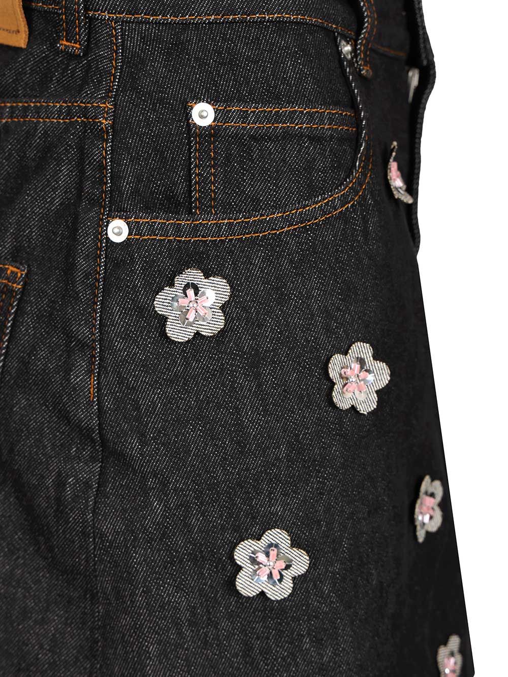 Marni Black Denim Skirt With Daisy Appliques Knitwear - Blu | 5cd92126fbc8909b942bc7c71d2ecafa56a80e1d