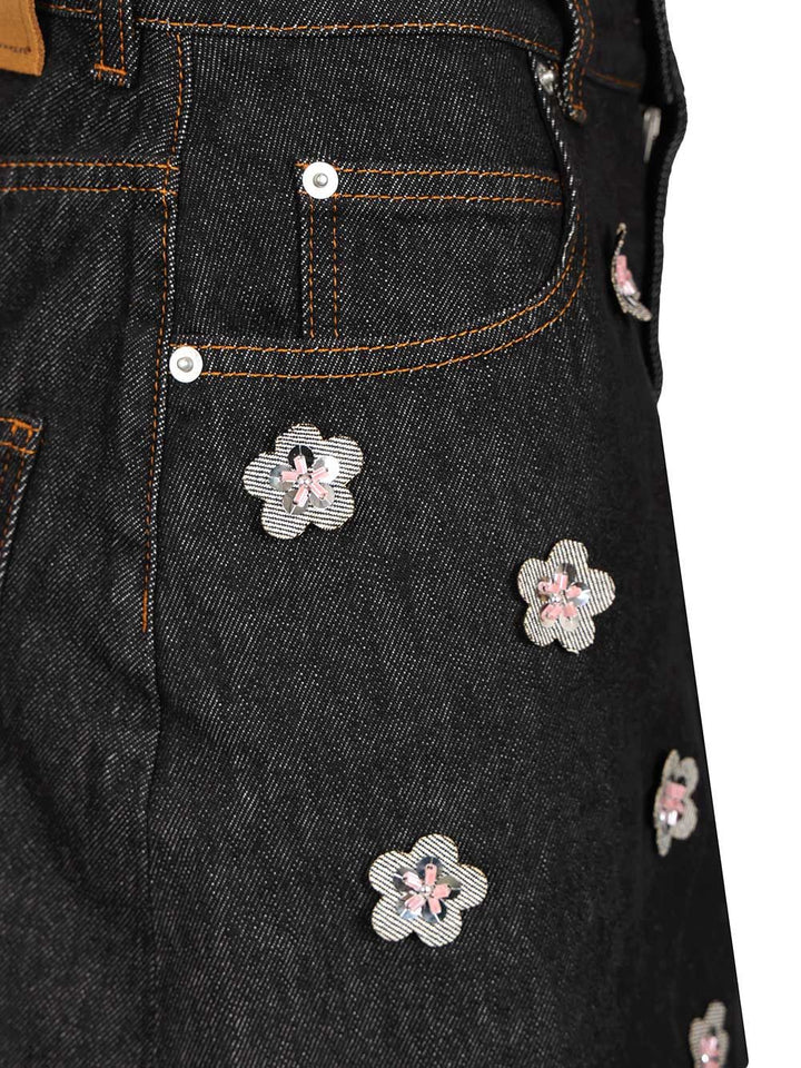 Marni Black Denim Skirt With Daisy Appliques Knitwear - Blu | 5cd92126fbc8909b942bc7c71d2ecafa56a80e1d
