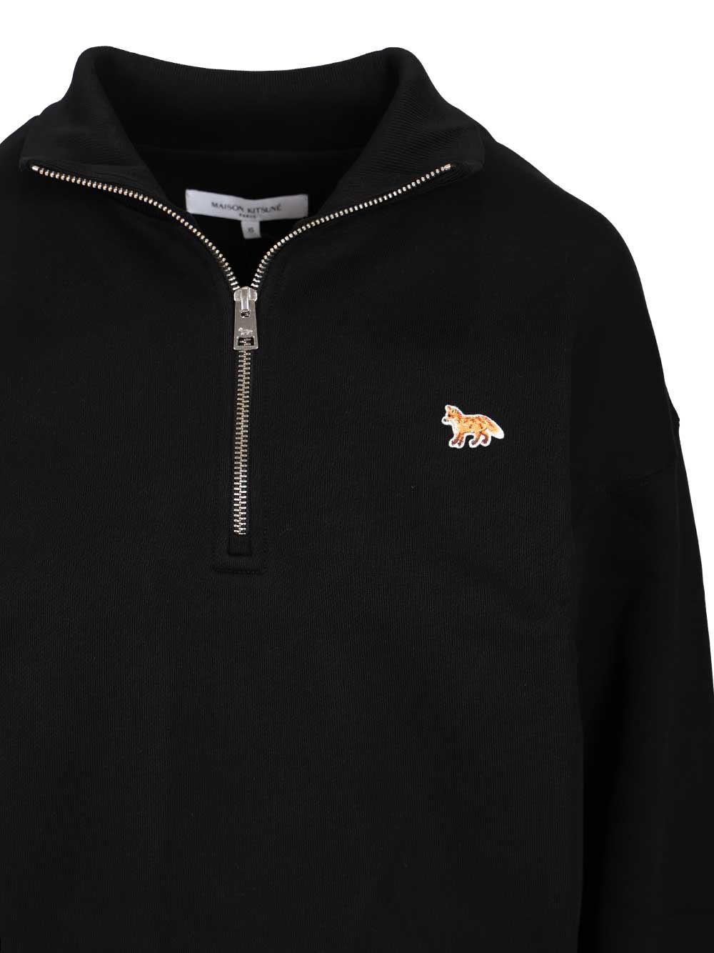 Maison KitsunÉ Baby Fox Half Zipped Sweatshirt Sweatshirts - Nero | 78367ac145d97bb1f462bba325f2d6056f5d4611
