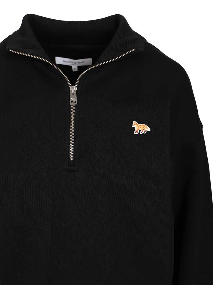 Maison KitsunÉ Baby Fox Half Zipped Sweatshirt Sweatshirts - Nero | 78367ac145d97bb1f462bba325f2d6056f5d4611