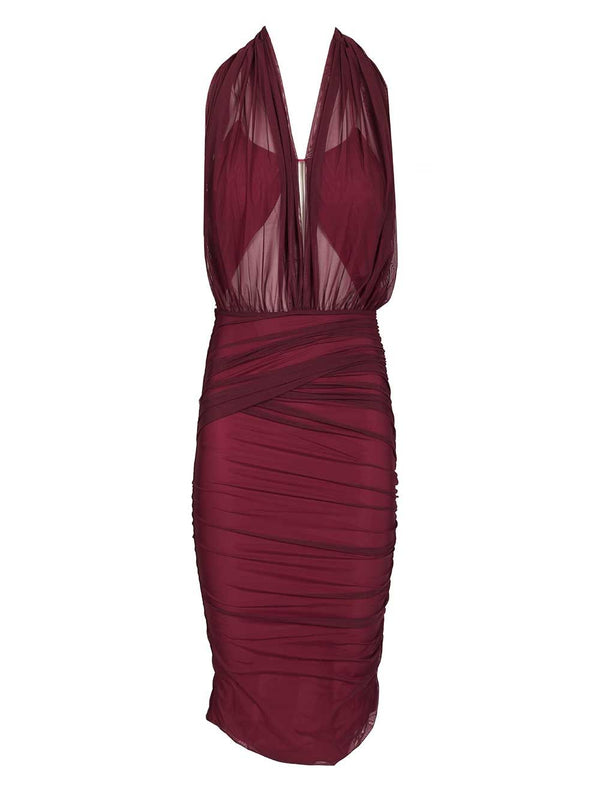 Tamie Sheer Transparent Dress Abiti Bordeaux