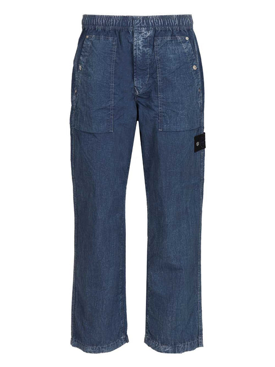 Hollow Fibre Nylon Indigo-Tc + Marmo Corrosion Indigo Trousers Blu