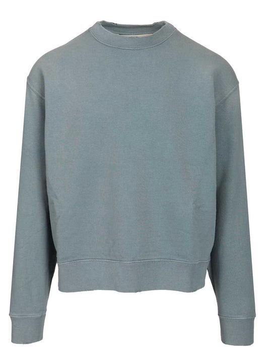 Boxi Sweatshirt Faded Cotton Fleece Logo Patch Sweatshirts Light Blue