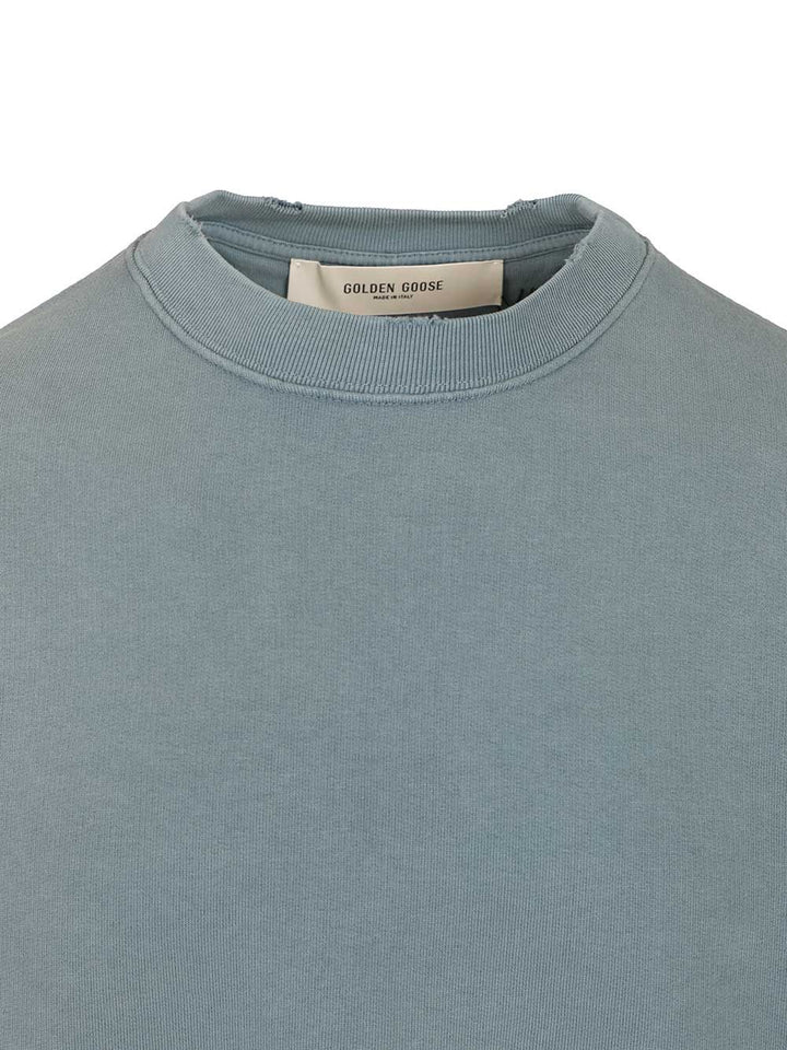 Golden Goose Deluxe Brand Boxi Sweatshirt Faded Cotton Fleece Logo Patch Sweatshirts - Light blue | cab8a7e205f9058eebee068ddef6afdad3015a97