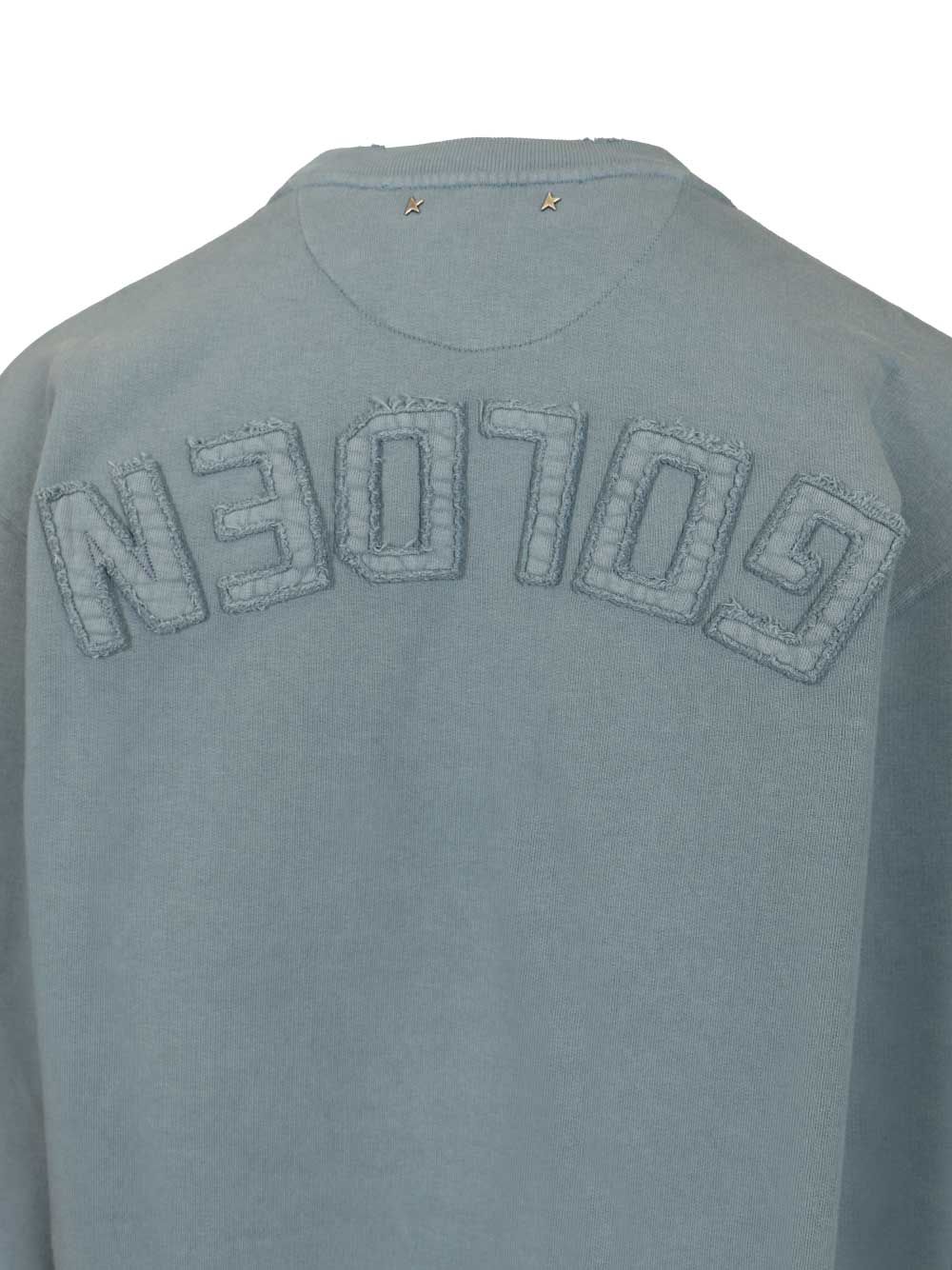 Golden Goose Deluxe Brand Boxi Sweatshirt Faded Cotton Fleece Logo Patch Sweatshirts - Light blue | 720636e0b6517fe3e71b4e1954b27972e3c58109