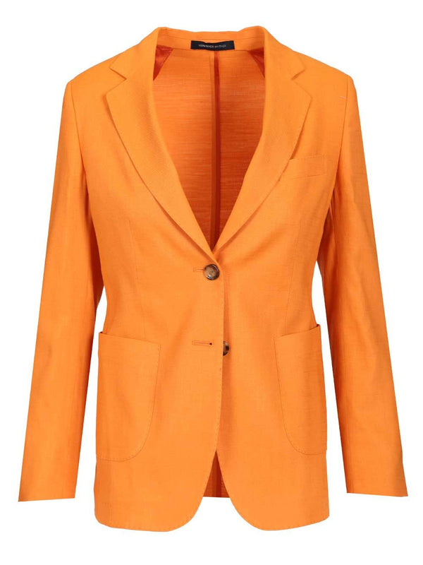 Einreihige Jacken aus Leinenmix in Orange