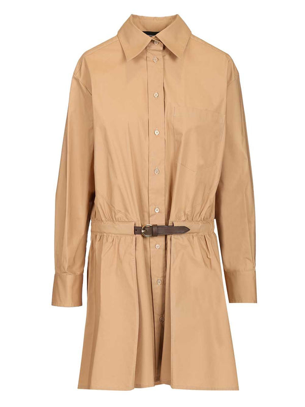 Abito In Popeline Con Cintura In Pelle Abiti Beige