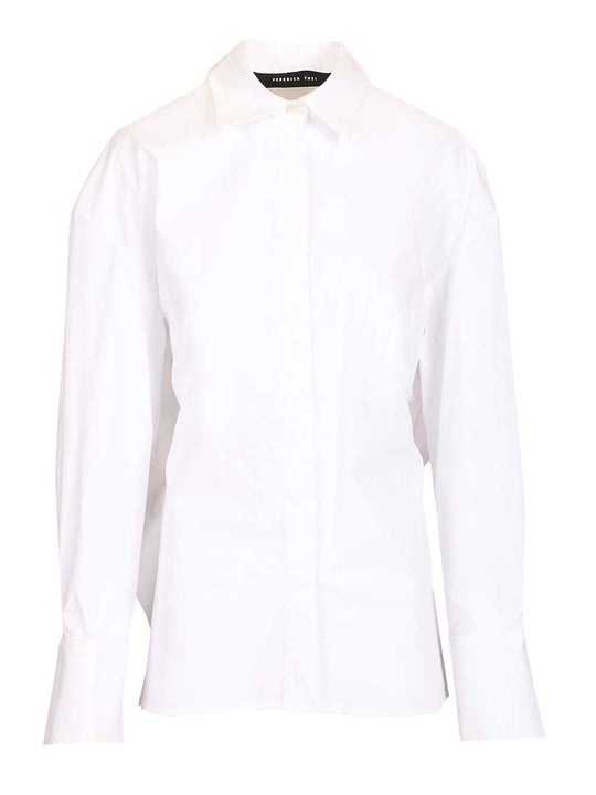 Camicia Cropped In Popeline Con Cintura Shirts Bianco
