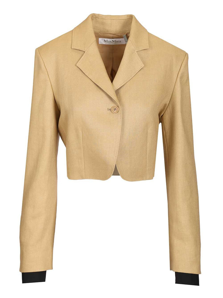 Max Mara Linen Diagonal Crop Jacket Giacche - Beige | 4c5b619d0670a49b304f1b3176a158911f818902