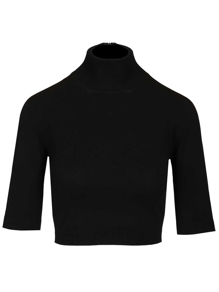 Max Mara Stretch Viscose Crop Turtleneck Knitwear - Nero | 9240bfe048917e28b9f26199c54f576d0c8e9187