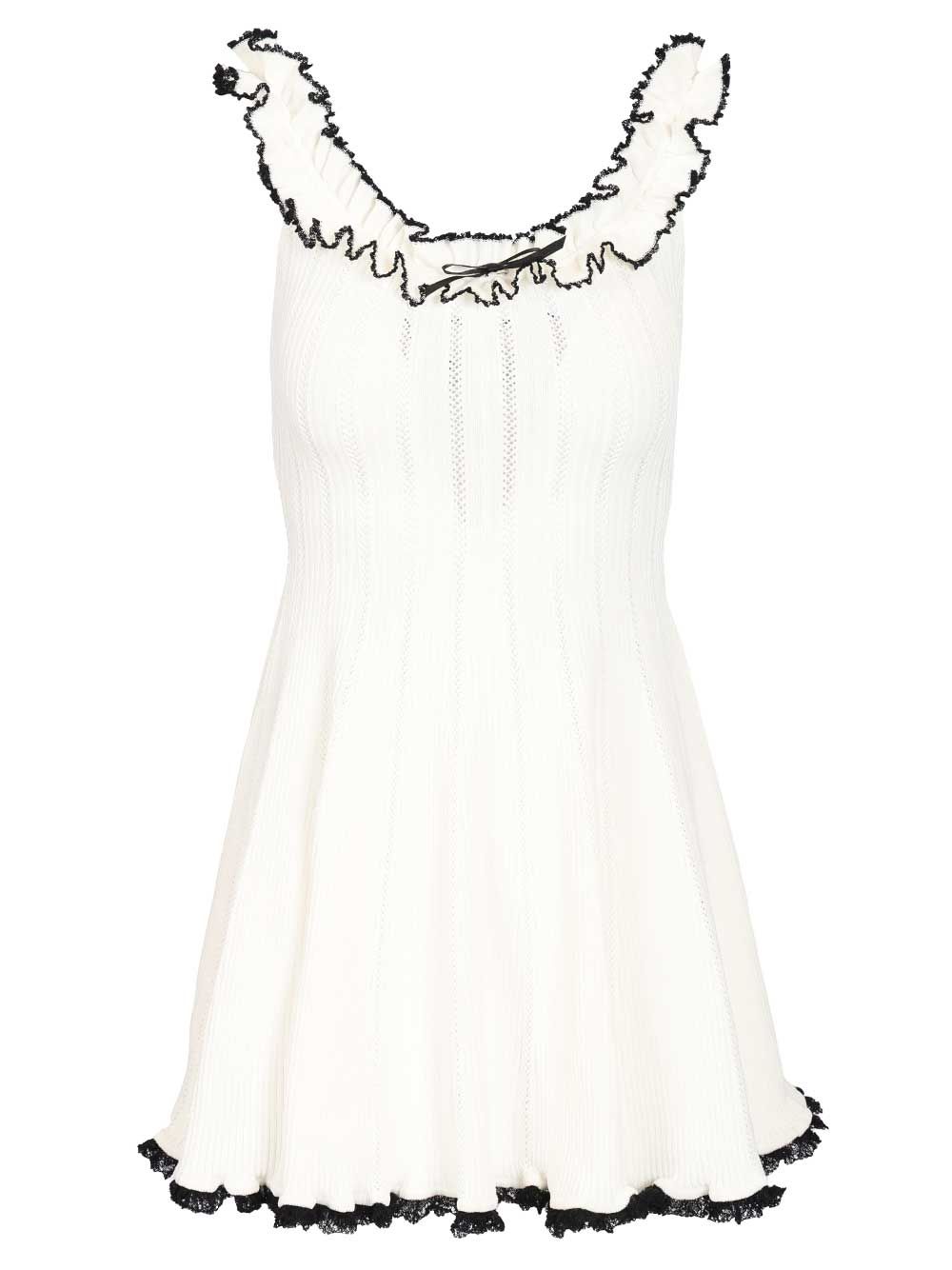 Self-Portrait White Contrast Trim Knit Mini Dress Abiti - Bianco | 9ee806cf4eaeb0c4887b827404ce265e51e35a4e