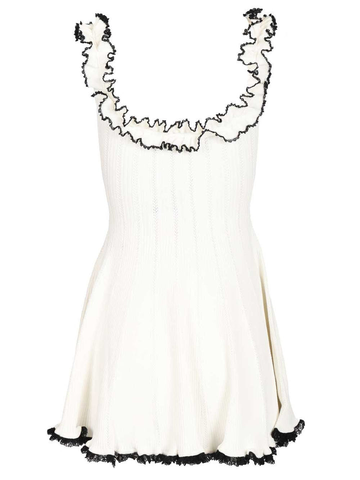 Self-Portrait White Contrast Trim Knit Mini Dress Abiti - Bianco | 48dd0ff09229413481a150bdb7063d9f4e4d361c