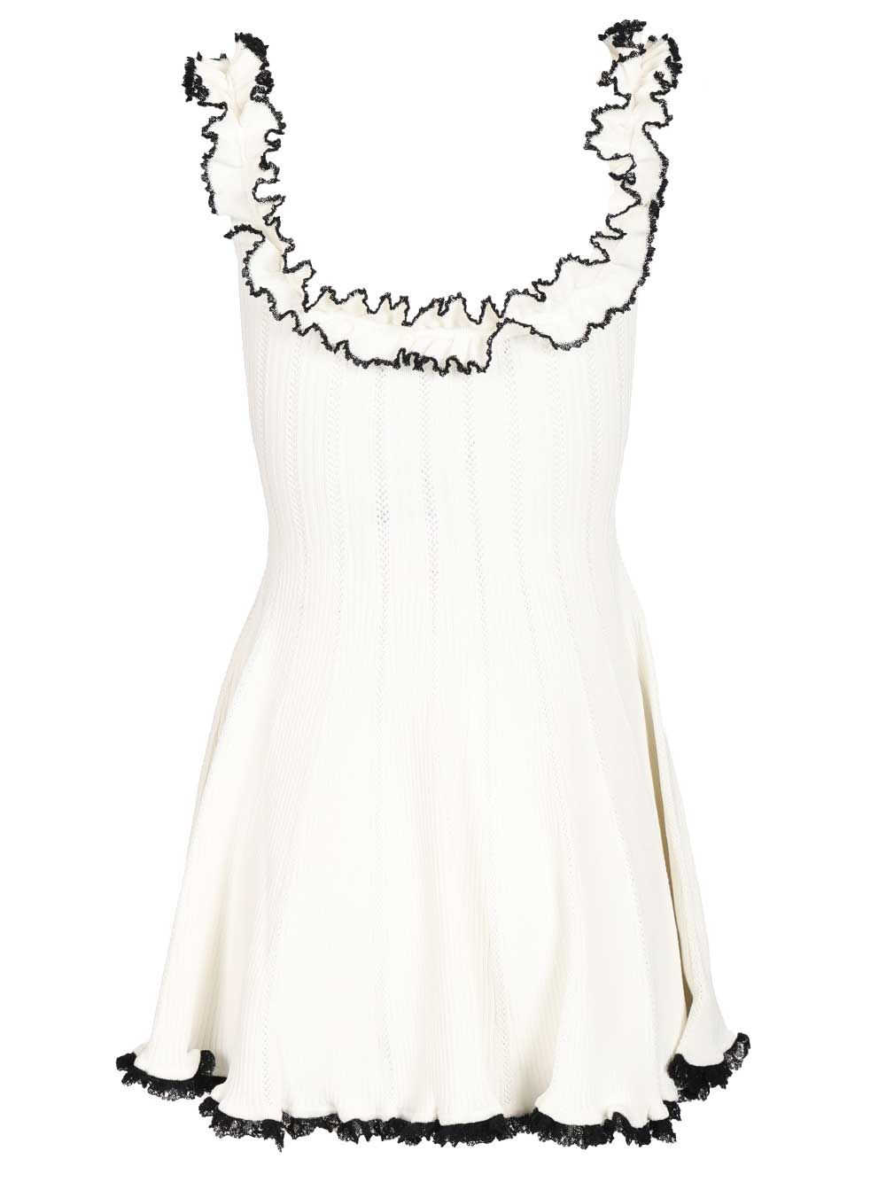 Self-Portrait White Contrast Trim Knit Mini Dress Abiti - Bianco | 48dd0ff09229413481a150bdb7063d9f4e4d361c