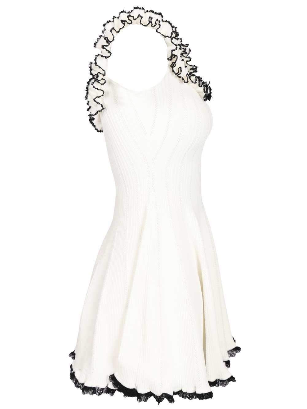 Self-Portrait White Contrast Trim Knit Mini Dress Abiti - Bianco | 902279b367fd9d0071343e1e6d3a9ecb73e16d64