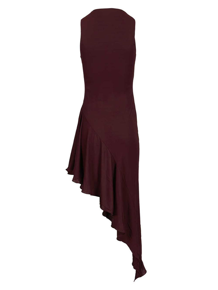 AlaÏA Asymmetrical Dress In Flowing Jersey Abiti - Bordeaux | 195df1ed6f7dde7b958cf0ccfdc4263a543bb2ad