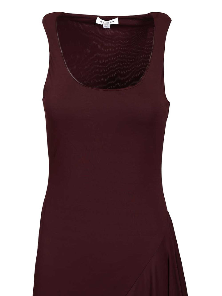 AlaÏA Asymmetrical Dress In Flowing Jersey Abiti - Bordeaux | 11d825c29adf5cfbc53cdb6b5ce856f51ecd5dc2