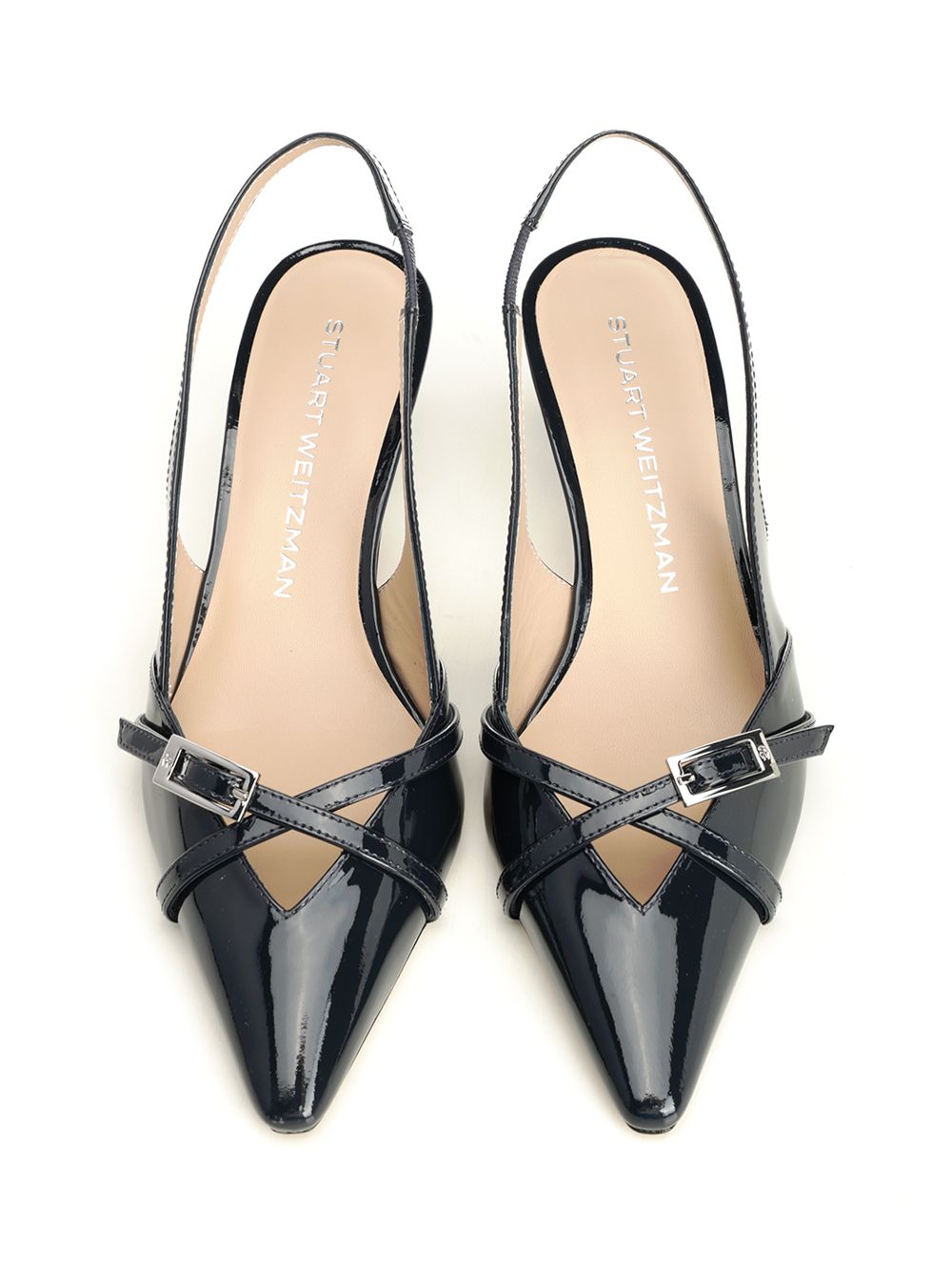Stuart Weitzman Georgie Slingback In Blue Patent Leather Decollete - Blu | a31e563ce179b9b52e6421fdf7ef8888261a59df