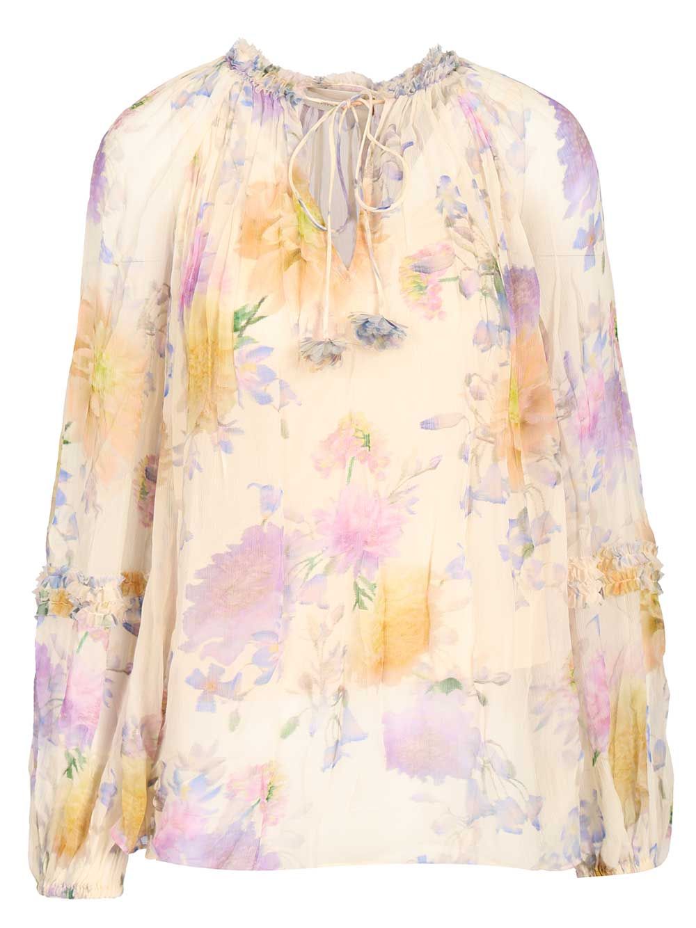 Zimmermann Luna Blouse With Puff Sleeves And Ruffles Shirts - Multicolor | 08465db2c36c286ed3841237b444e5f5421d60a7