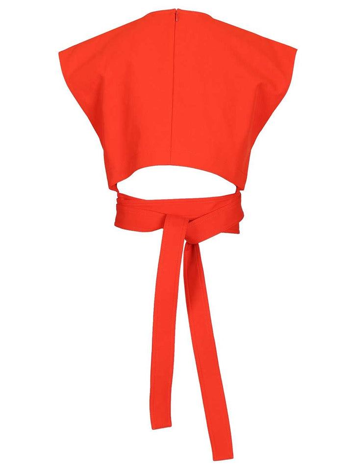 AlaÏA Cropped Top In Cotton Gabardine With Band Top - Rosso | c093b0a982b52b4a68f4c30eb6c439d7367852fc