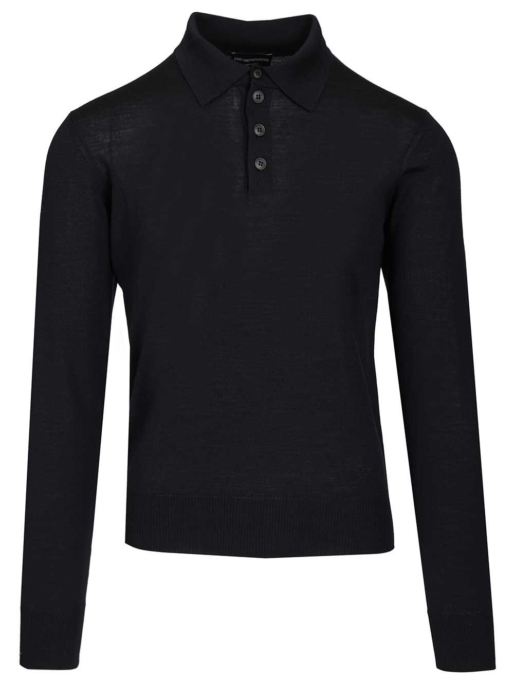 Emporio Armani Long-Sleeved Wool Polo Shirt Knitwear - Blu | 4229982328c949a2932dfe52999692302941d878