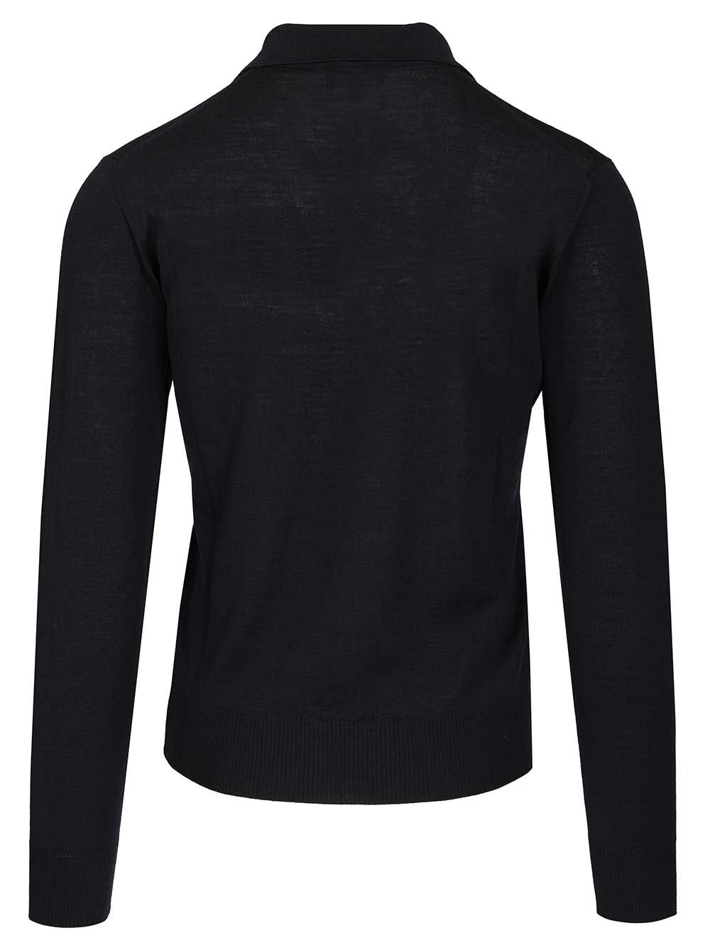 Emporio Armani Long-Sleeved Wool Polo Shirt Knitwear - Blu | 3961cebbc762b163f6e86faca5cf3486ebb13202