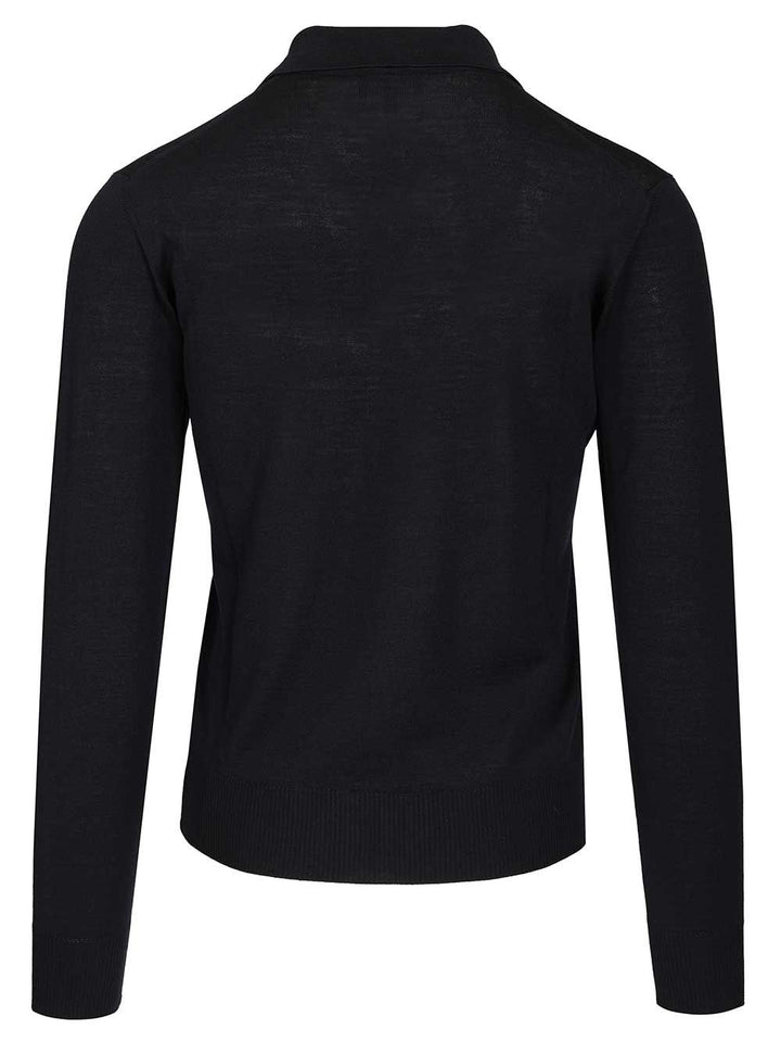 Emporio Armani Long-Sleeved Wool Polo Shirt Knitwear - Blu | 3961cebbc762b163f6e86faca5cf3486ebb13202