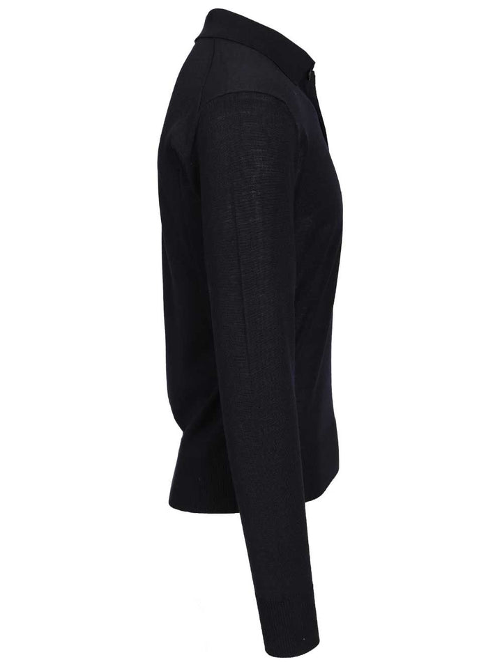 Emporio Armani Long-Sleeved Wool Polo Shirt Knitwear - Blu | 4b483bf516f9fce46714a21d357b63626754cf5e