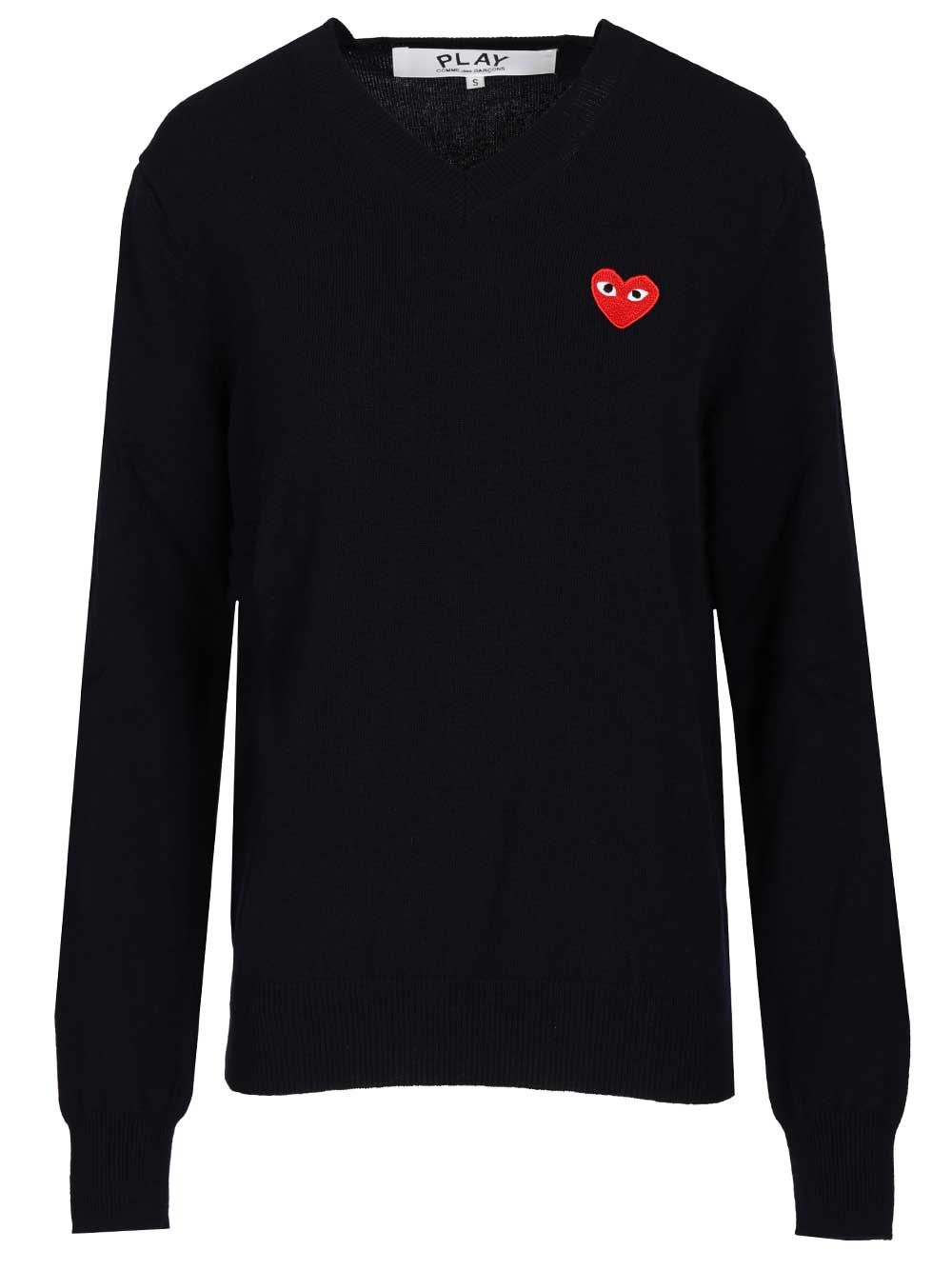 Comme Des Garcons Play Crew Neck Wool Sweater Knitwear - Blu | ff02a5d41788113d2371c3413c25ec776233bc7f