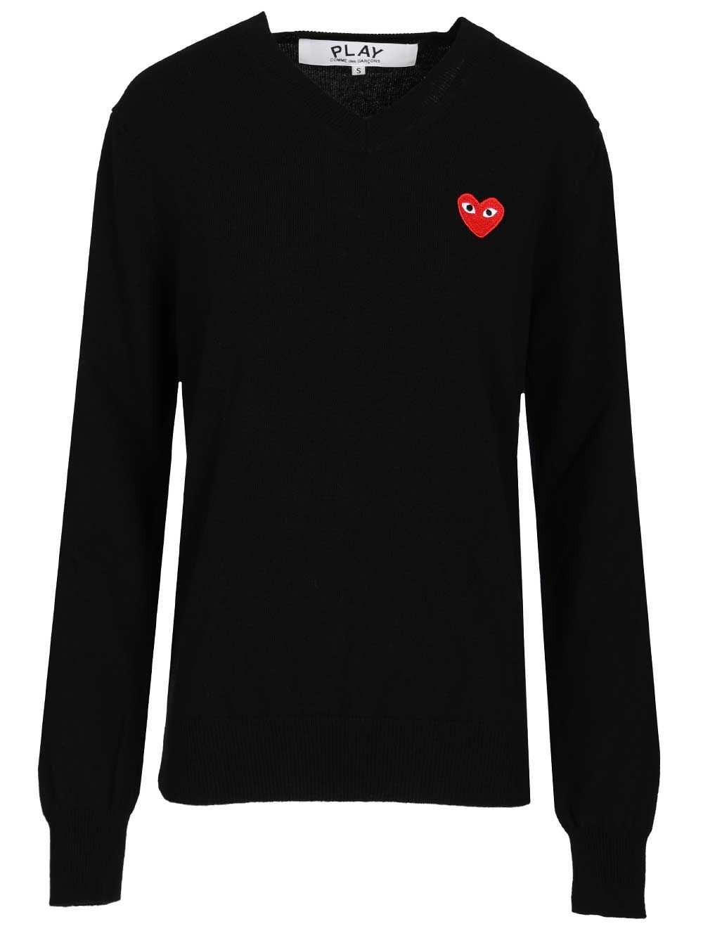 Comme Des Garcons Play Crew Neck Wool Sweater Knitwear - Nero | 2269c26765609c062096bc8a47ddbcf2eed540d6