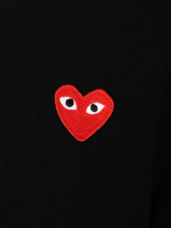 Comme Des Garcons Play Crew Neck Wool Sweater Knitwear - Nero | 6f4b50c313149bf2344517f63947ad0f96af990b
