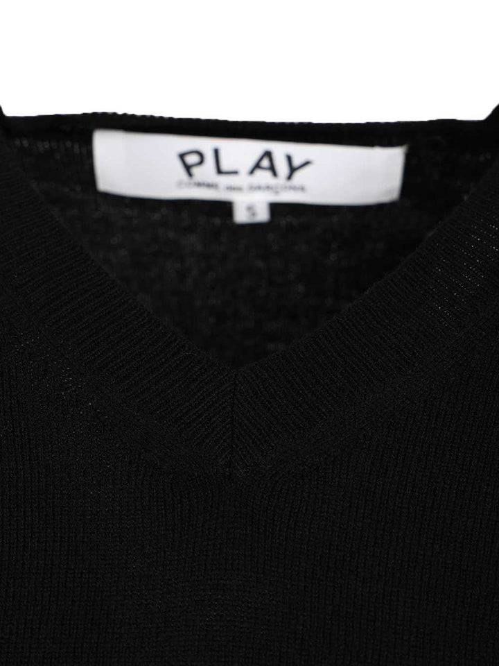 Comme Des Garcons Play Crew Neck Wool Sweater Knitwear - Nero | bb6947d672492eb7700049035d094c026a87e3a2