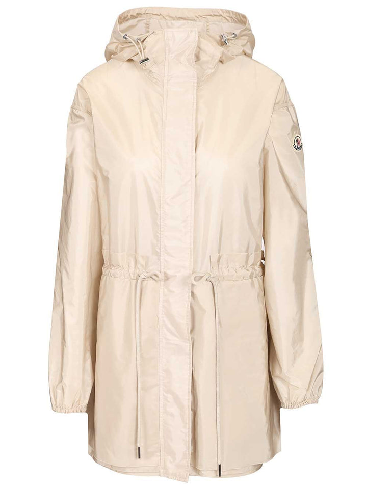 Moncler Weteau Waterproof Jacket With Hood And Ruffles Coats - Bianco | f3bd21a1c0c4325ddc94b33294b329a933f32f73