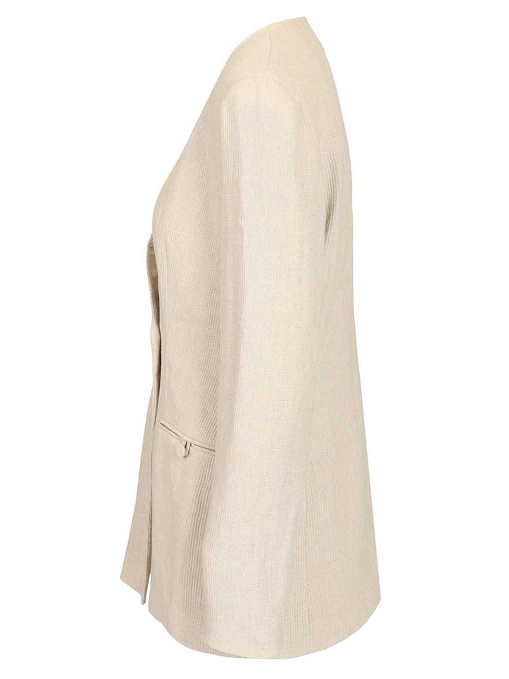 Emporio Armani Linen Blend Blazer Giacche - Beige | 834684f293b58d280ca48a5e9446a65b92768e0c
