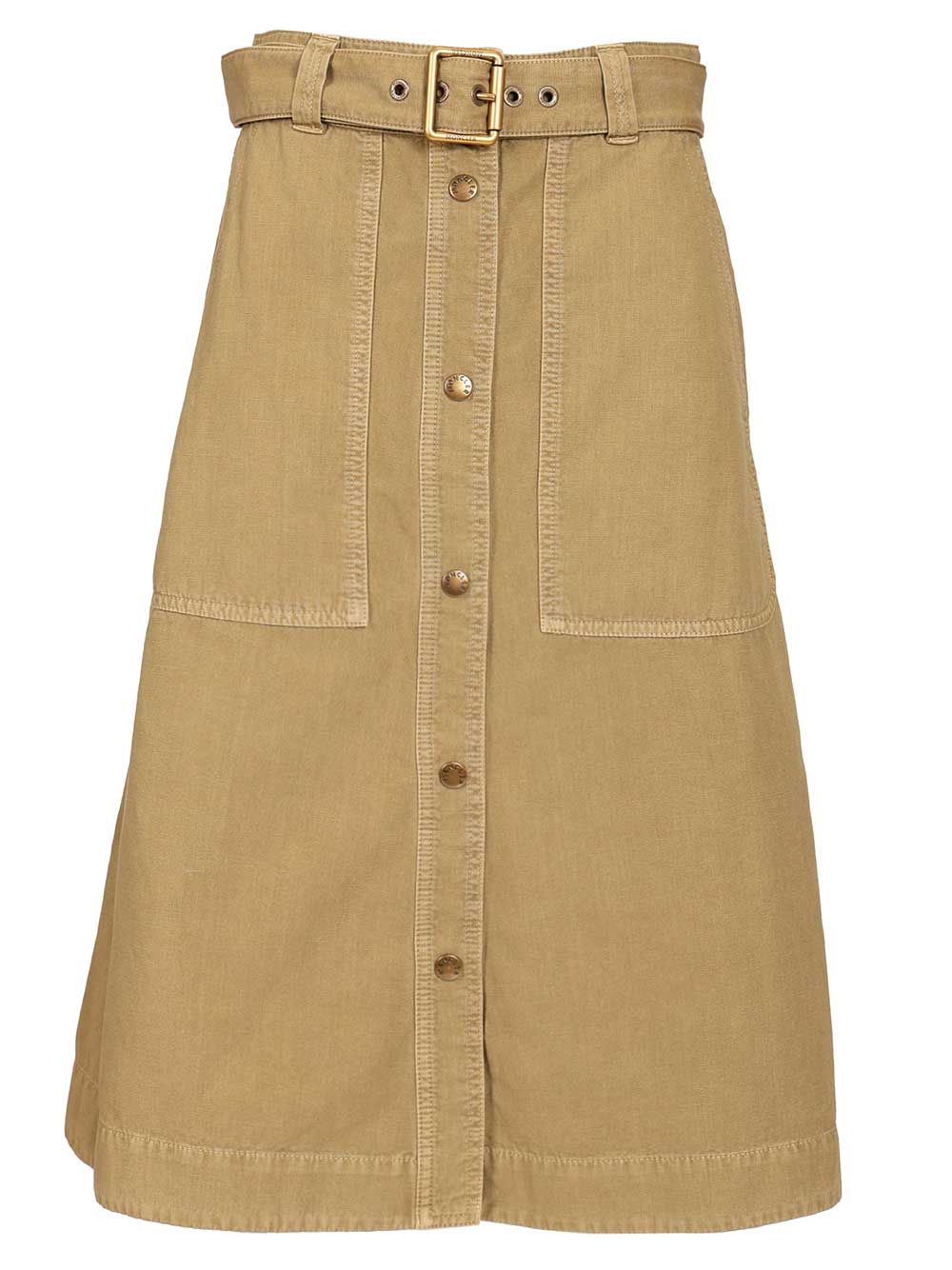 Moncler Cotton Midi Skirt With Belt Gonne - Beige | 1b003409b88b0d68a818f5a3d0f137e9e9f85a67