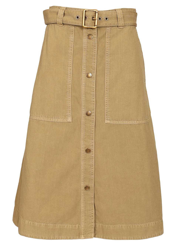 Moncler Cotton Midi Skirt With Belt Gonne - Beige | 1b003409b88b0d68a818f5a3d0f137e9e9f85a67