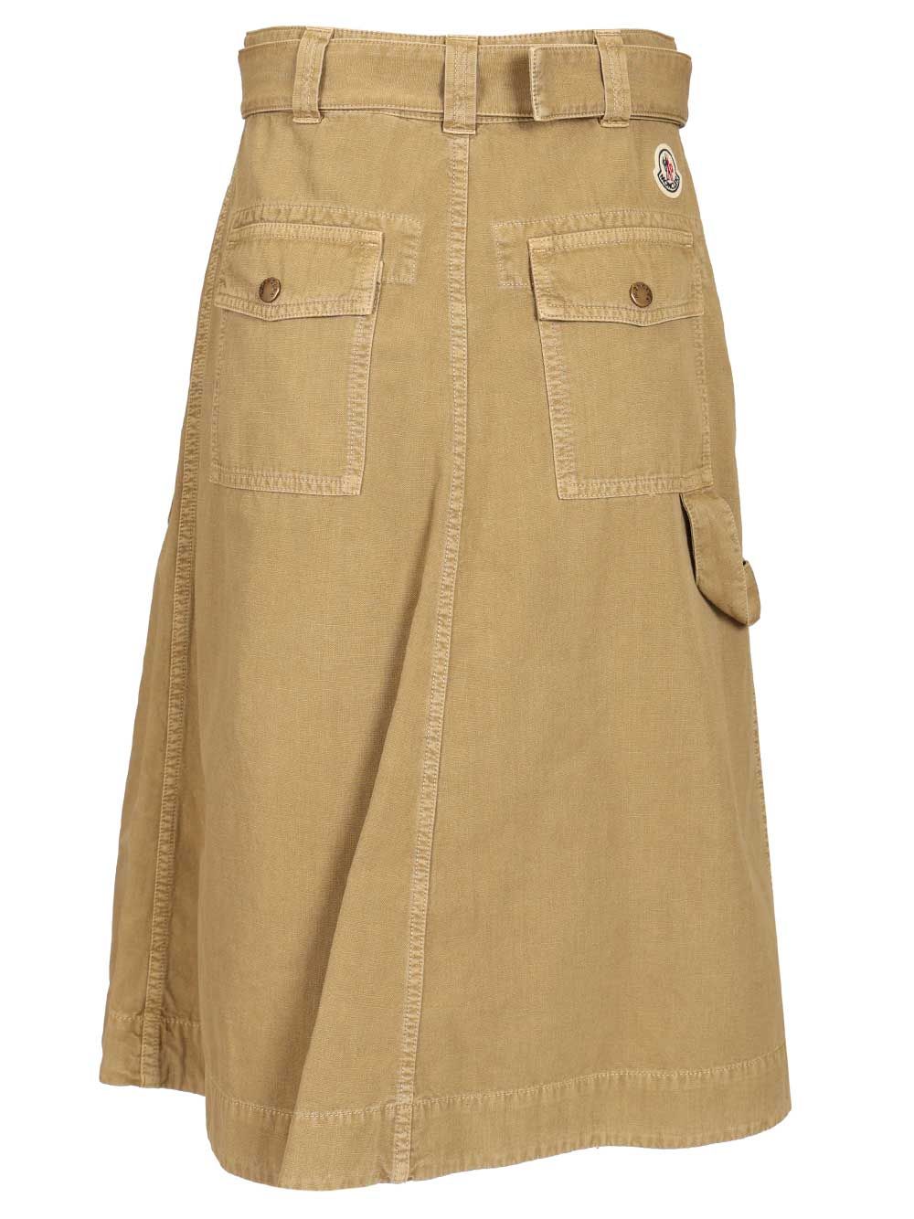 Moncler Cotton Midi Skirt With Belt Gonne - Beige | 3ded12c346e94c9f747da89a62d8b0adc5f1e702