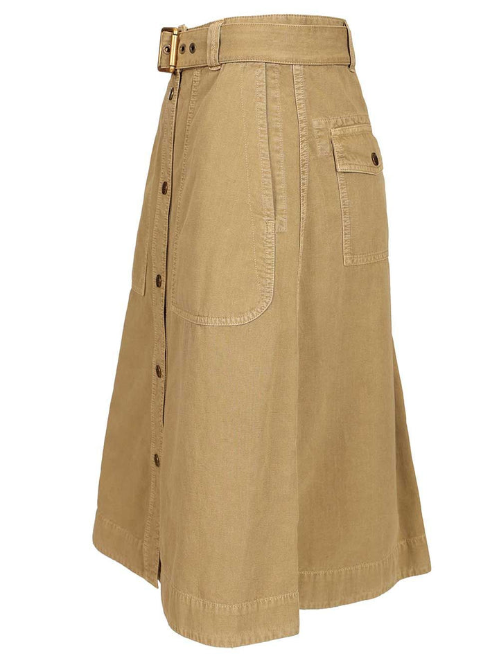 Moncler Cotton Midi Skirt With Belt Gonne - Beige | 548ab32c18c4ea7a5933d3b306b48a71f04c4bbe