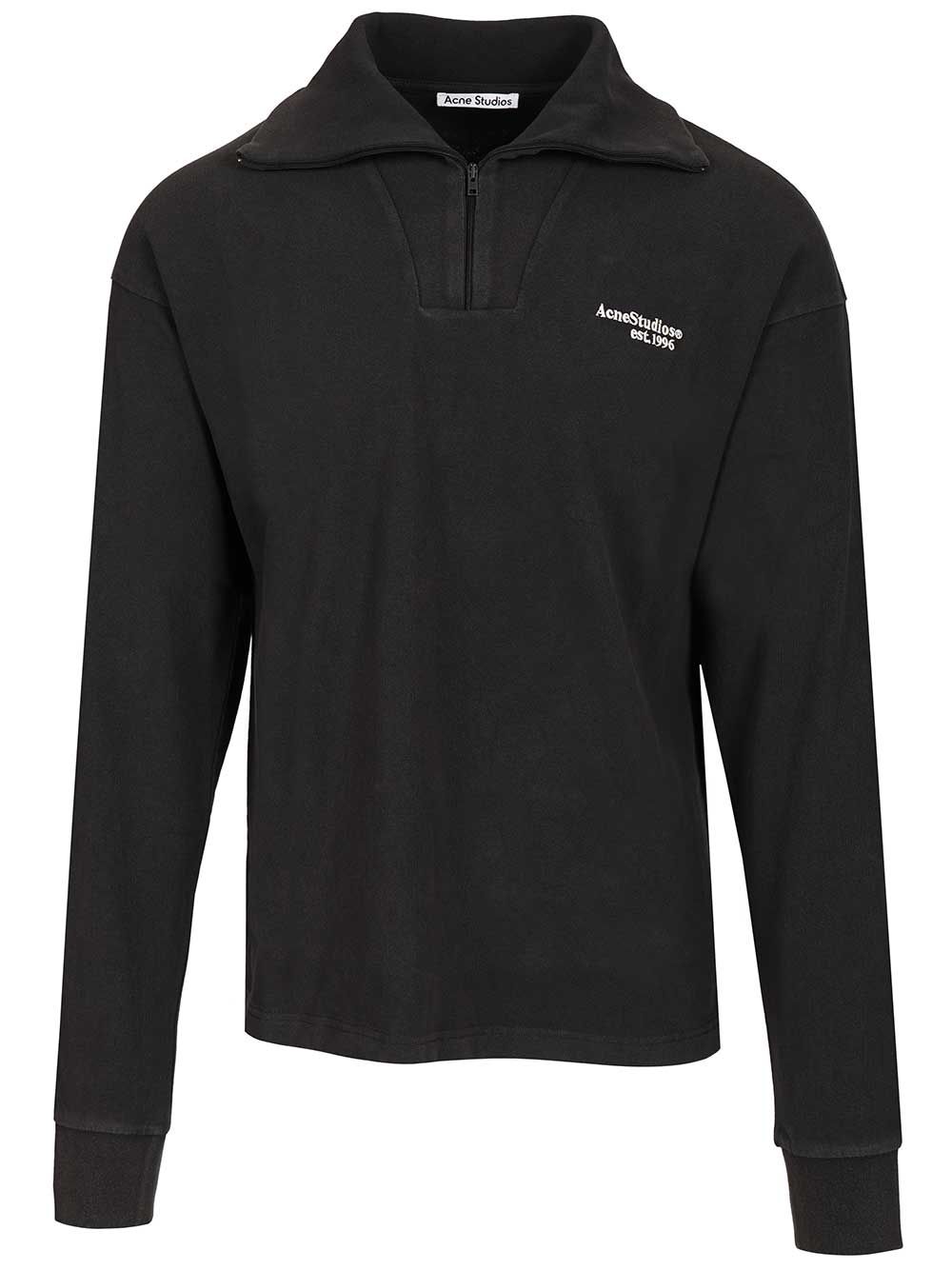Acne Studios Half-Zip Sweatshirt With Logo Sweatshirts - Nero | 5d16f00209eb43abda2f64e526a95297774ad30f