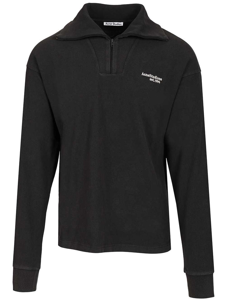 Acne Studios Half-Zip Sweatshirt With Logo Sweatshirts - Nero | 5d16f00209eb43abda2f64e526a95297774ad30f