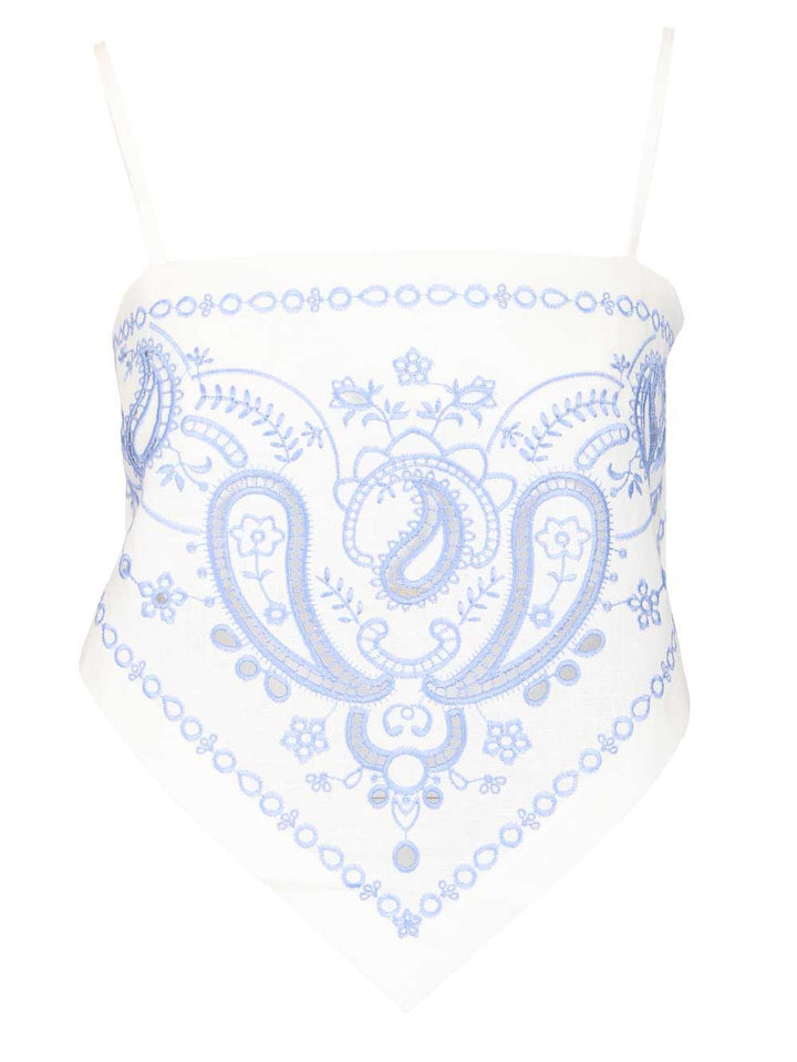 Self-Portrait Linen And Cotton Top With Embroidery Top - Bianco | ebca2d2ac980aad9b6b669ebfc7a5f0e88666272