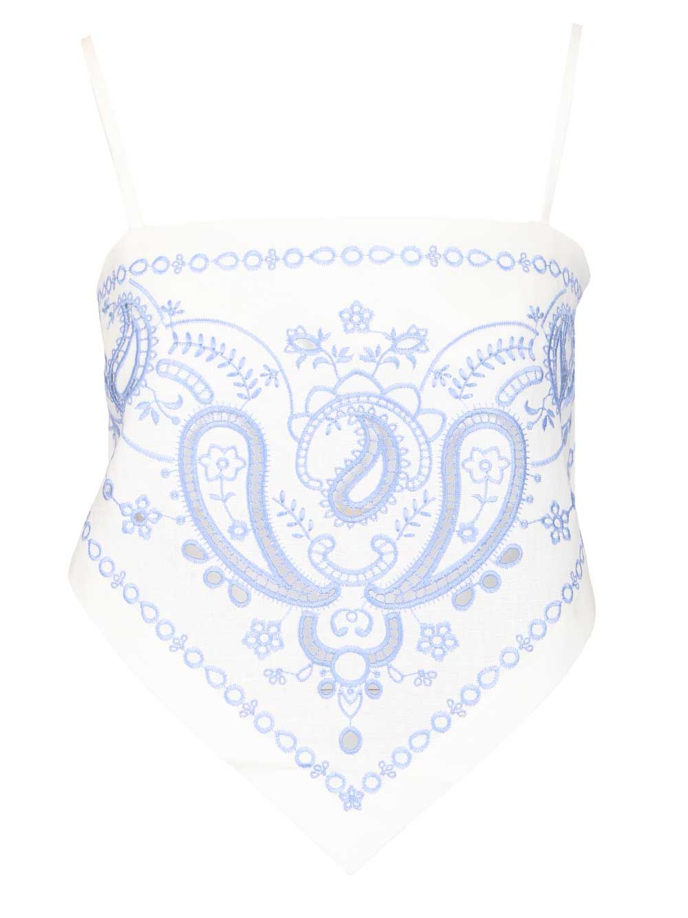 Self-Portrait Linen And Cotton Top With Embroidery Top - Bianco | ebca2d2ac980aad9b6b669ebfc7a5f0e88666272