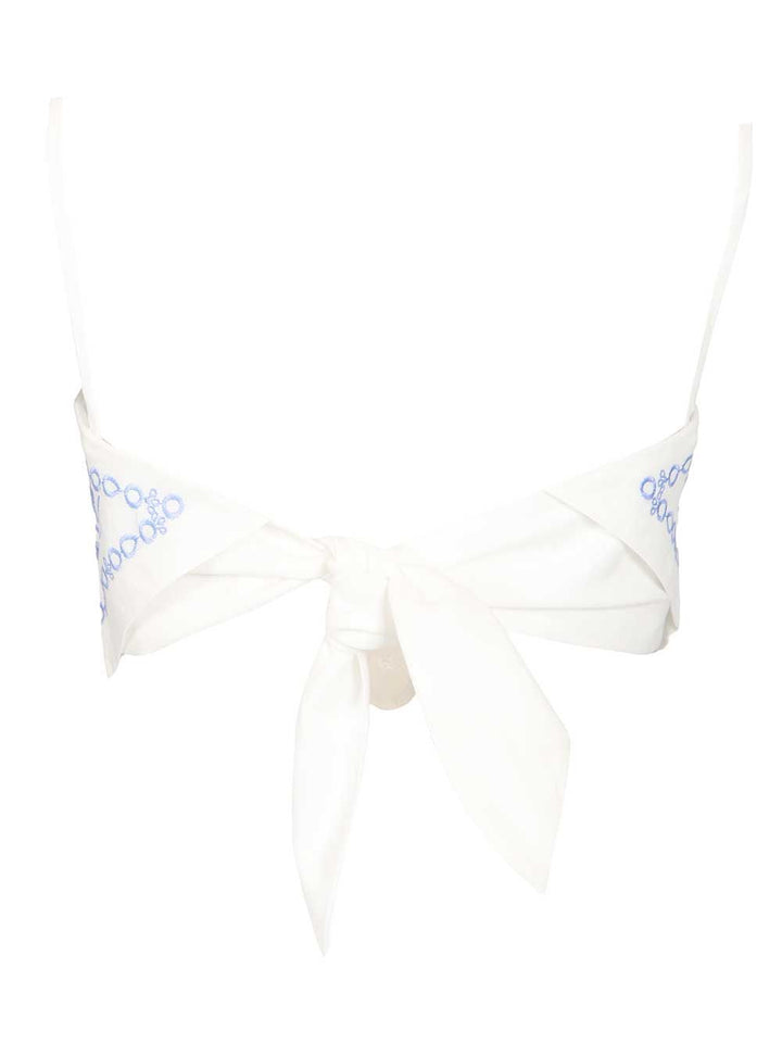 Self-Portrait Linen And Cotton Top With Embroidery Top - Bianco | 0a0ddecc3318cebbdc95a0d95d6ff93b913963fc