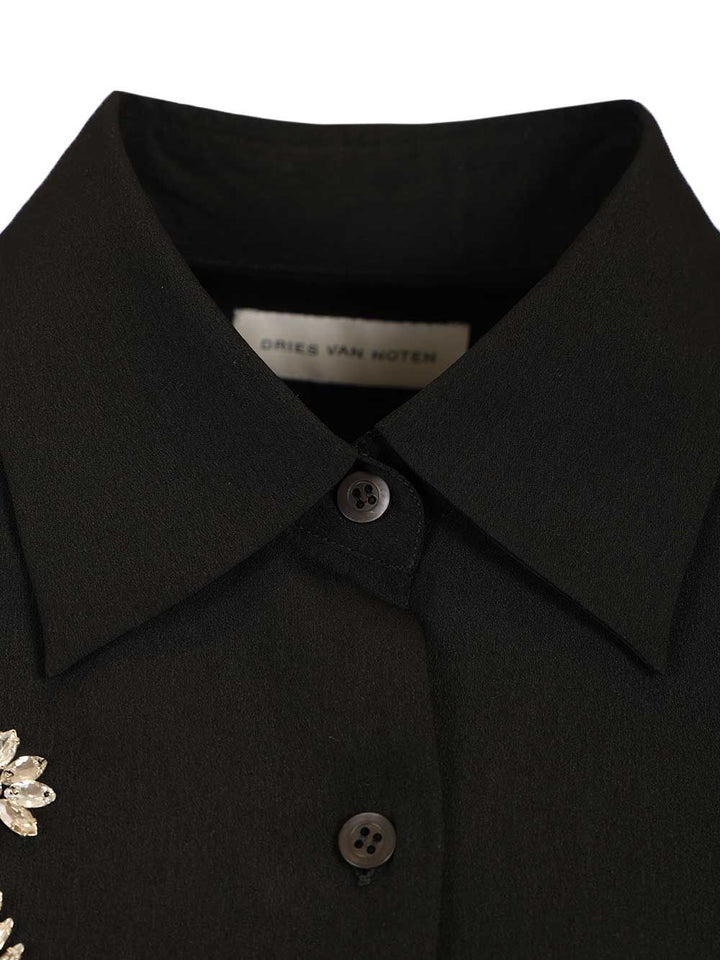 Dries Van Noten Oversized Shirt With Crystals Shirts - Nero | 0d1fe302bbb73ceffa2d64b553a2a1a252366c99