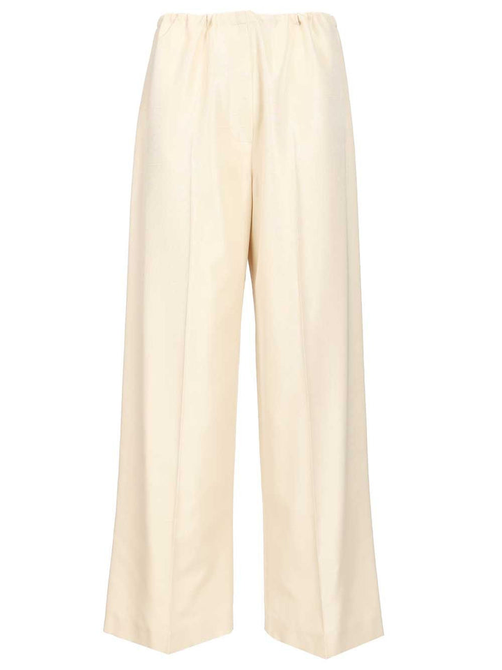 The Row Silk Beta Pants Trousers - Bianco | 69d114d002945ed0b0363cce6a48942c366a1037