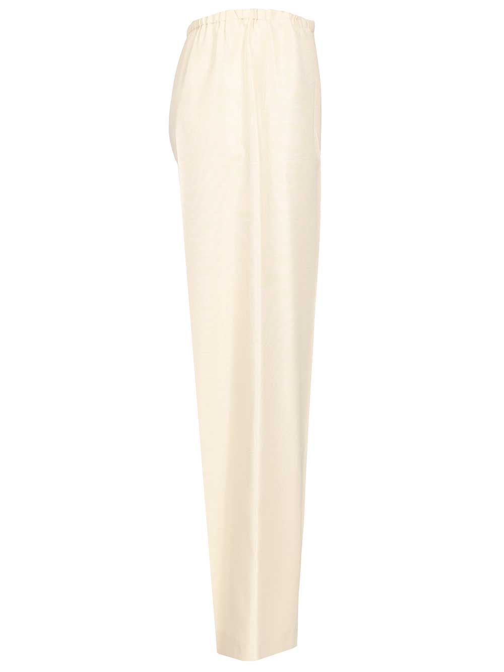 The Row Silk Beta Pants Trousers - Bianco | ed610b28f70ff8e17146d0936e9bc5b0f129a51d