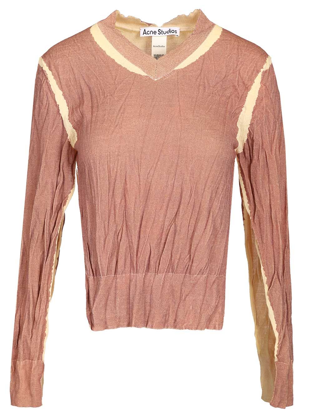 Acne Studios Crumpled V-Neck Sweater Knitwear - Rose | 4956653237102dfe06e3e32c34aa7ebb7ff16108