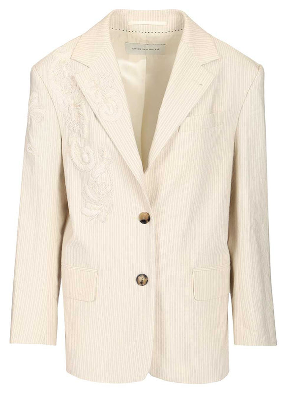 Single-Breasted Jacket With Floral Embroidery Giacche Bianco