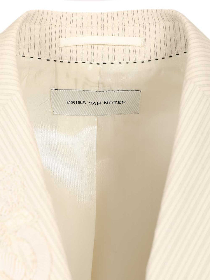 Dries Van Noten Single-Breasted Jacket With Floral Embroidery Giacche - Bianco | 0a2737e0f6baac8a666db42d988e0462e281dd45