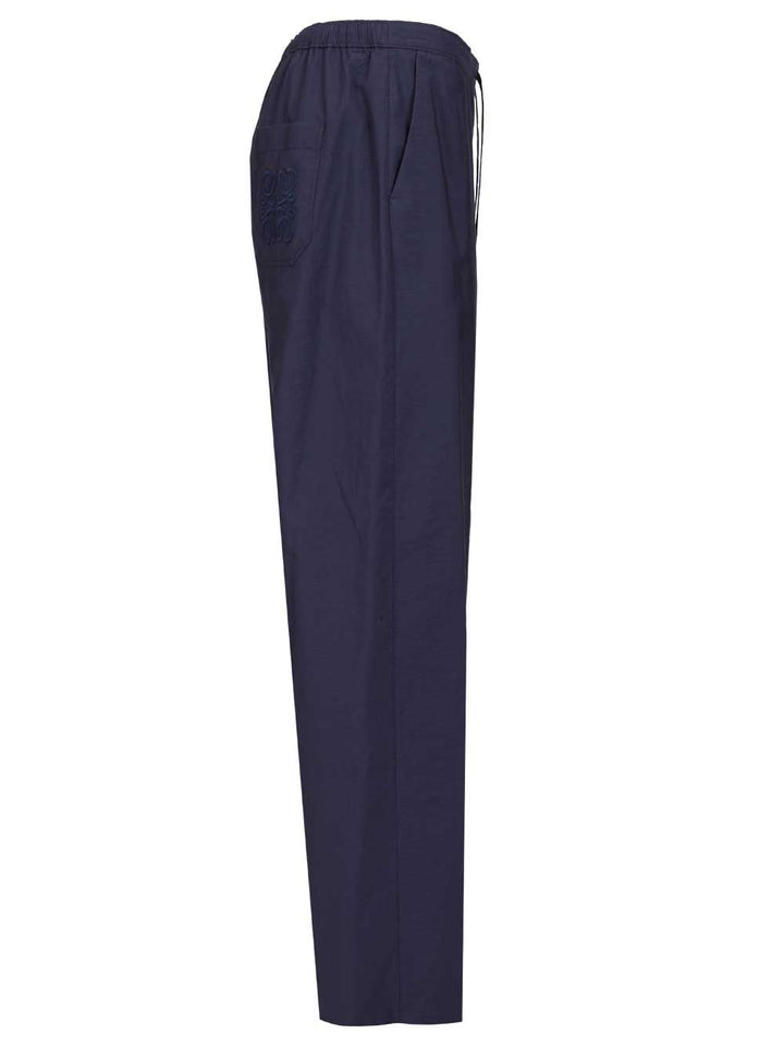 Loewe Drawstring  In Cotton Blend Trousers - Blu | 15ea00dac45cfecbfc1728d2a88c3b8293f95362