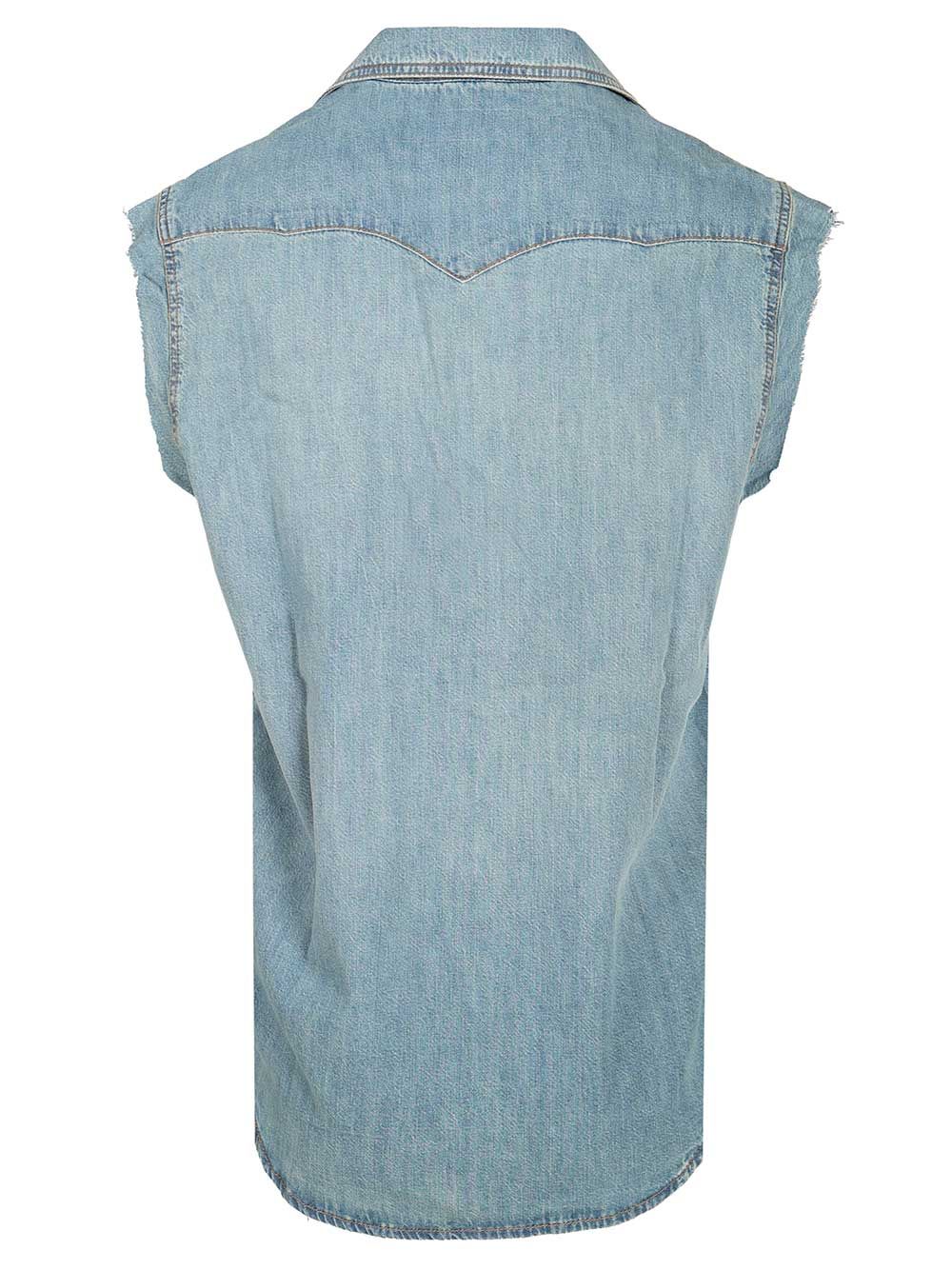 Amish Sleeveless Denim Shirt Giacche - Light blue | 148db0df0f575cc9f951722803367924f6e8138f